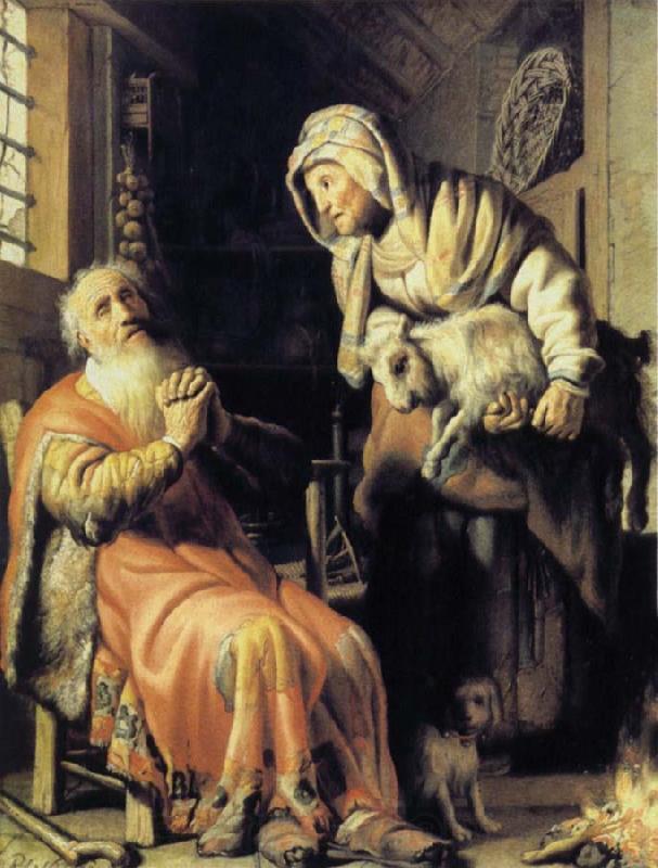 REMBRANDT Harmenszoon van Rijn Tobit Accuses Anna of Stealing the Kid France oil painting art